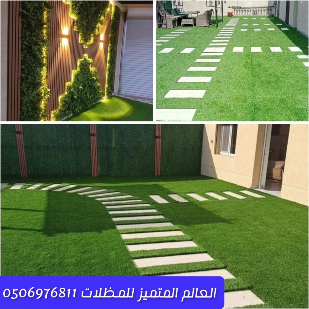 حديقة استراحة فاخرة بتنسيق راقٍ جلسات مظلات وسواتر فاخرة في حدائق الاستراحات نباتات ومسارات منظمة بتصميم فاخر للمساحات الخارجية