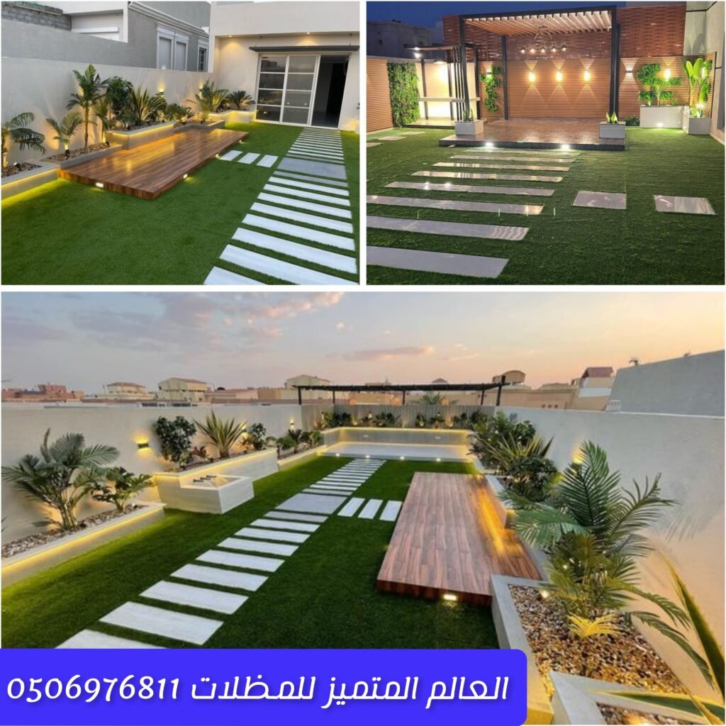 حديقة استراحة بتصميم مودرن وعصري جلسات مظلات وسواتر في حدائق استراحات مودرن تنسيق نباتات وممرات بأسلوب حديث للمساحات الخارجية